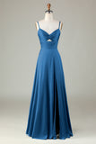 Peacock Keyhole Spaghetti Straps Bridesmaid Dress with Slit