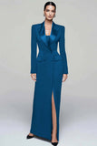 Black Peak Lapel Double Breasted Women's Blazer Dress with Slit