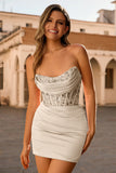 Sparkly Black Strapless Corset Bodycon Short Cocktail Dress with Sequins