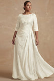 Dusty Sage Ruched A Line Half Sleeves Plus Size Mother Of The Bride Dress