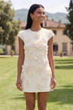 Yellow Round Neck Bodycon Short Formal Dress with 3D Flowers