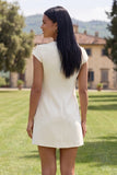 Yellow Round Neck Bodycon Short Formal Dress with 3D Flowers