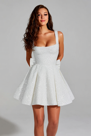 Sparkly A Line Square Neck Sequins Short Graduation Dress with Back Giant Bow