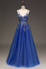 Load image into Gallery viewer, Glitter Royal Blue A-Line Tulle Long Formal Dress with Lace