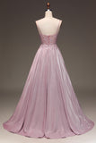 Glitter Blush Corset A-Line Pearls Long Formal Dress with Appliques