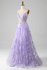 Load image into Gallery viewer, Glitter Purple Corset A-Line Long Formal Dress with 3D Flowers