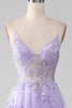 Load image into Gallery viewer, Glitter Purple Corset A-Line Long Formal Dress with 3D Flowers