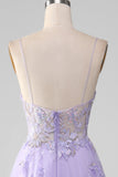 Glitter Purple Corset A-Line Long Formal Dress with 3D Flowers