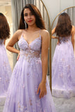 Glitter Purple Corset A-Line Long Formal Dress with 3D Flowers