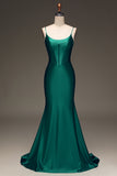 Dark Green Corset Mermaid Long Satin Formal Dress