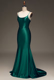 Dark Green Corset Mermaid Long Satin Formal Dress