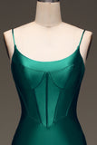 Dark Green Corset Mermaid Long Satin Formal Dress