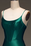 Dark Green Corset Mermaid Long Satin Formal Dress