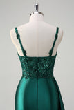 Sparkly Champagne Mermaid Watteau Train Corset Sequins Satin Formal Dress with Slit