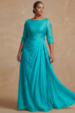 Dusty Sage Ruched A Line Half Sleeves Plus Size Mother Of The Bride Dress