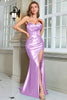Load image into Gallery viewer, Dark Green Mermaid Spaghetti Straps Long Formal Dress With Slit