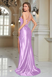 Fuchsia Mermaid Spaghetti Straps Long Formal Dress With Slit