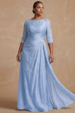 Dusty Sage Ruched A Line Half Sleeves Plus Size Mother Of The Bride Dress