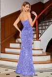 Mermaid Strapless Sequins Long Royal Blue Formal Dress With Slit