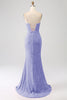 Load image into Gallery viewer, Sparkly Royal Blue Mermaid Spaghetti Straps Sequin Long Formal Dress With Slit