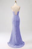 Sparkly Royal Blue Mermaid Spaghetti Straps Sequin Long Formal Dress With Slit