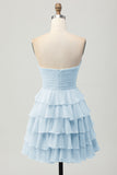 Black Sweetheart A Line Tiered Short Cocktail Dress with Bow