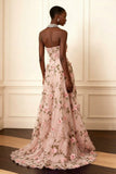 Strapless A-Line Purple Appliqued Long Formal Dress With 3D Flowers