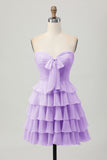 Black Sweetheart A Line Tiered Short Cocktail Dress with Bow