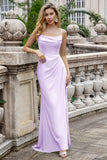 A Line Eucalyptus Spaghetti Straps Long Bridesmaid Dress with Lace Up Back