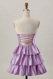Orange Strapless Tiered A Line Cut Out Homecoming Dress with Beading