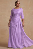 Dusty Sage Ruched A Line Half Sleeves Plus Size Mother Of The Bride Dress