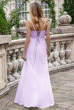 A Line Eucalyptus Spaghetti Straps Long Bridesmaid Dress with Lace Up Back