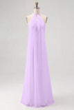Sky Blue Chiffon Sheath Halter Long Boho Formal Dress