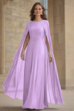 Navy Mermaid Chiffon Long Mother of the Bride Dress with Cape