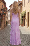 Blue Sheath Floral Embroidery Long Formal Dress with Ruffle Slit