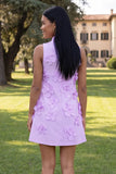 Hot Pink High Neck A-Line Short Formal Dress with 3D Flowers
