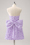 Fuchsia A Line Floral Strapless Short Cocktail Dress With Bow