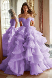 Black Princess Off The Shoulder Tiered Ruffled Long Prom Dress