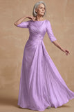 Dusty Sage Ruched A Line Boat Neck Long Mother of the Bride Dress