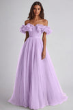 Dusty Sage Tulle Off The Shoulder Ruffled Ball Gown Long Formal Dress
