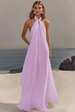 White Chiffon Sheath Halter Long Boho Formal Dress