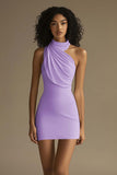 White Halter Ruched Bodycon Short Graduation Dress