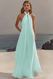 White Chiffon Sheath Halter Long Boho Formal Dress