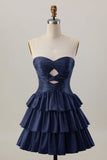 Orange Strapless Tiered A Line Cut Out Homecoming Dress with Beading