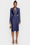 White Double Breasted Bodycon Peak Lapel Midi Work Dress