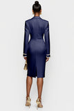 White Double Breasted Bodycon Peak Lapel Midi Work Dress