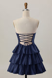 Orange Strapless Tiered A Line Cut Out Homecoming Dress with Beading