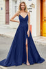 Load image into Gallery viewer, Royal Blue A Line Spaghetti Straps Long Backless Formal Dress with Appliques