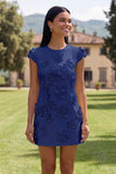 Yellow Round Neck Bodycon Short Formal Dress with 3D Flowers