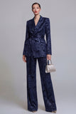 2 Piece Floral Dark Green Notched Lapel Wide Leg Prom Suits with Belt